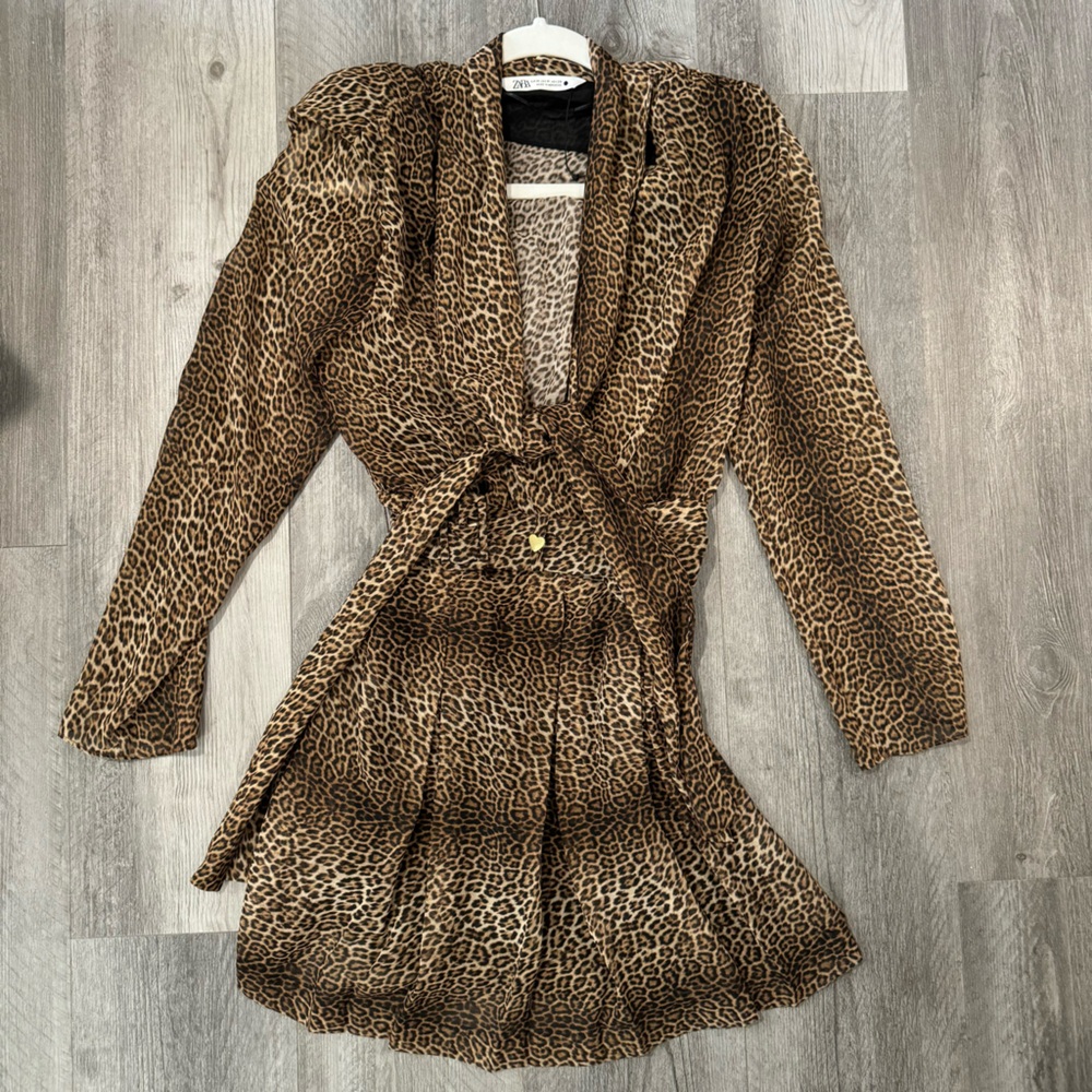 NWT Zara Leopard Animal Print Belted Mini Dress